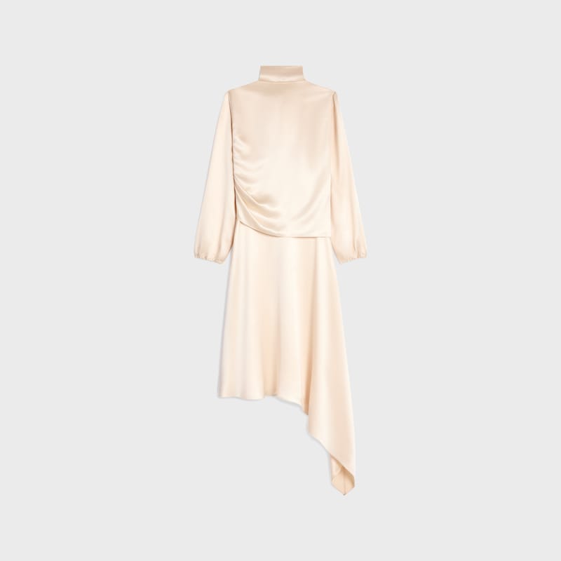 draped dress IN silk satin - CREAM -  - 1 | CELINE