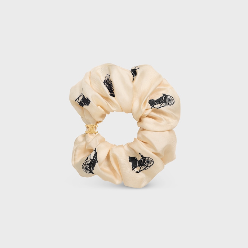 Celine C Sulky Scrunchy in silk and Brass with Gold Finish - GOLD / WHITE - HAIR ACCESSORIES - 1 | CELINE