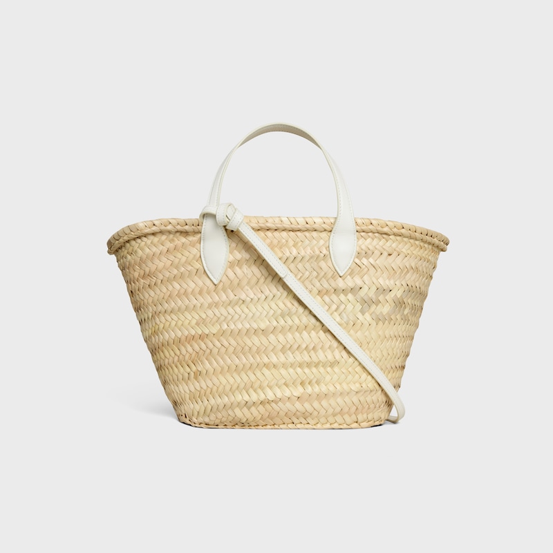 TEEN TRIOMPHE KORBTASCHE AUS PALMBL&Auml;TTERN UND KALBSLEDER - WEISS - NEU - 1 | CELINE