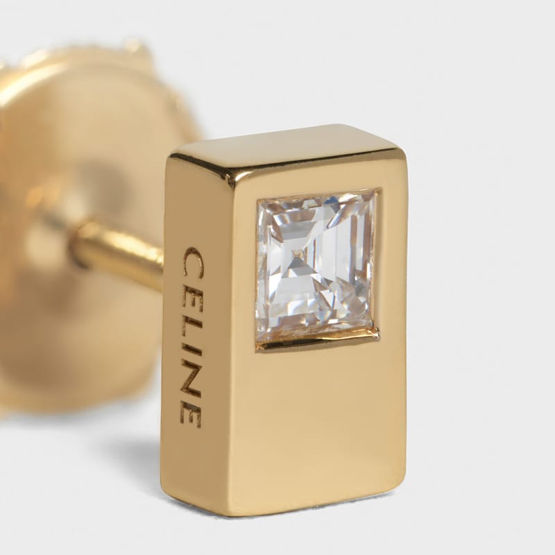 Celine Sentimental Double Square Stud in Yellow Gold and Diamond - Yellow Gold and White - FINE JEWELLERY - 1 | CELINE