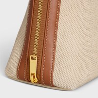 MEDIUM COSMETIC POUCH IN TEXTILE WITH TRIOMPHE AND CALFSKIN - NATURAL / TAN - BEAUTY ACCESSORIES - 1 | CELINE