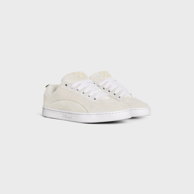 CELINE HUNTINGTON LOW LACE-UP SNEAKER in SUEDE CALFSKIN AND MESH - OPTIC WHITE -  - 1 | CELINE