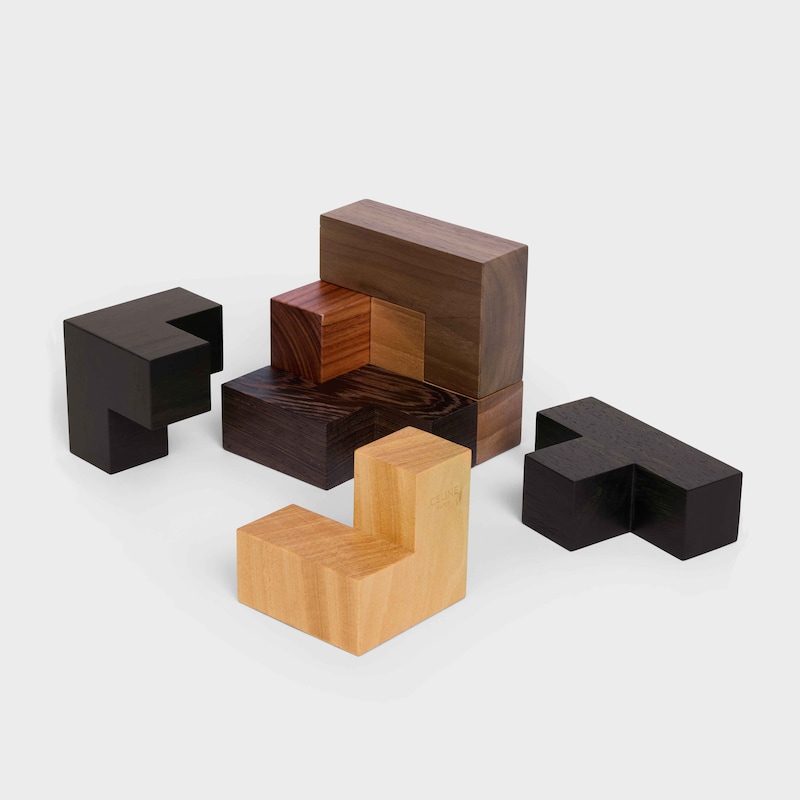 Puzzle cube in wood and natural calfskin case - TAN - HOME - 1 | CELINE