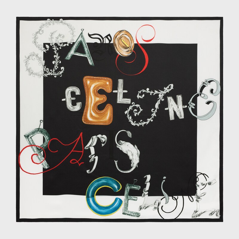 carré twill de soie - BLACK/WHITE/MULTICOLOR -  - 1 | CELINE
