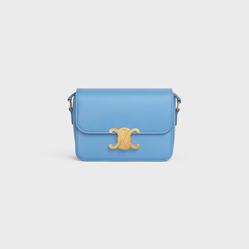 Teen Triomphe Bag in shiny calfskin - AZURE - SHOULDER BAGS - 1 | CELINE