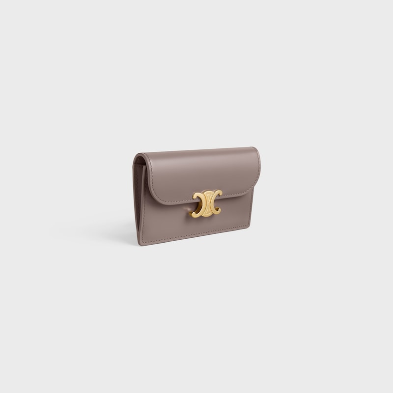 LONG CARD HOLDER WITH FLAP TRIOMPHE  IN Shiny calfskin - PEBBLE - COIN AND CARD HOLDERS - 1 | CELINE