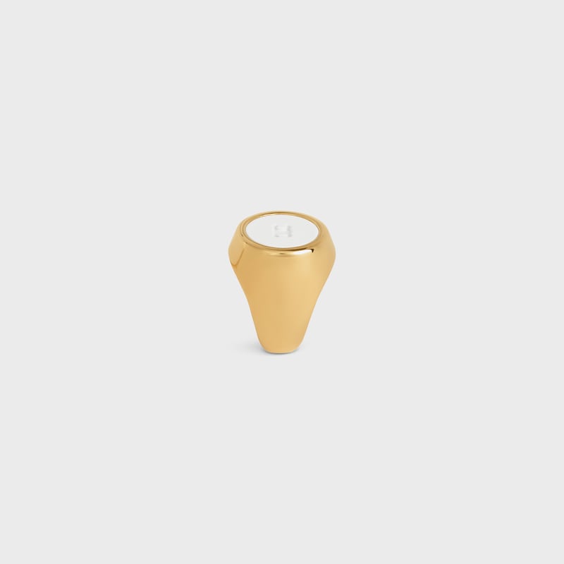 Triomphe Signet Ring in Varnish and Brass with Gold Finish - IVORY / GOLD -  - 1 | CELINE