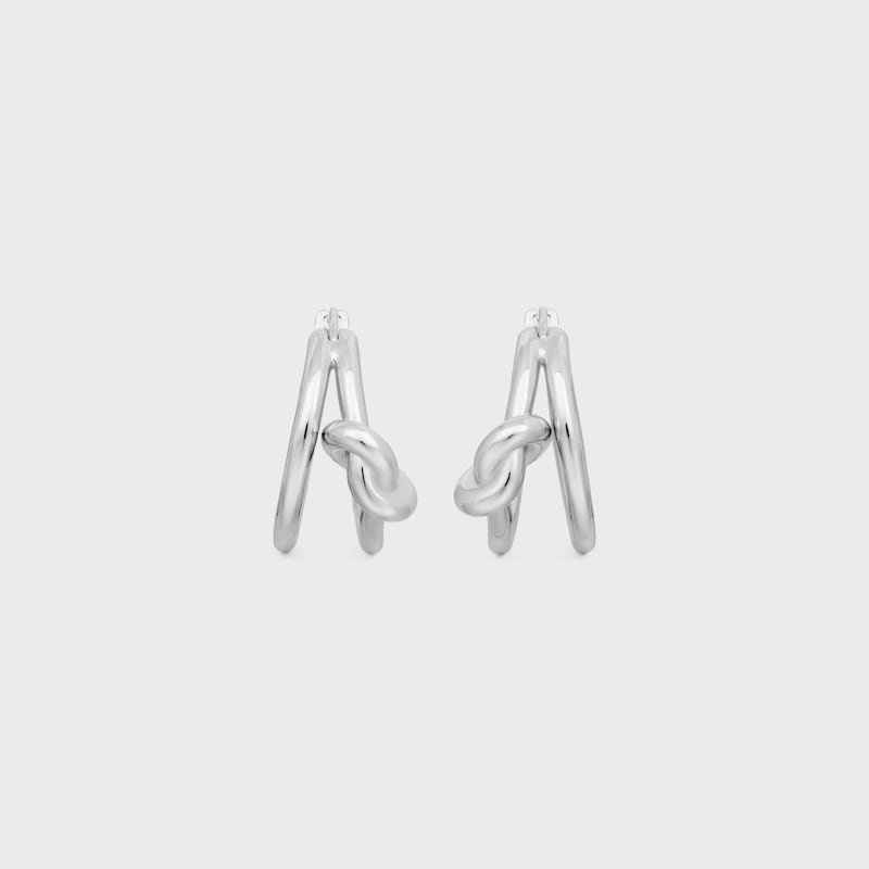 Knot Double Hoops in Brass with Rhodium Finish - SILVER - GIFT FINDER - 1 | CELINE