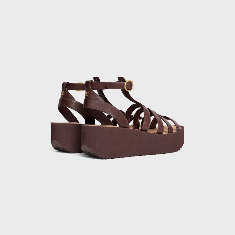 SUNNY WEDGE SANDAL IN Calfskin - Vegetal Tanning - DARK BROWN -  - 1 | CELINE
