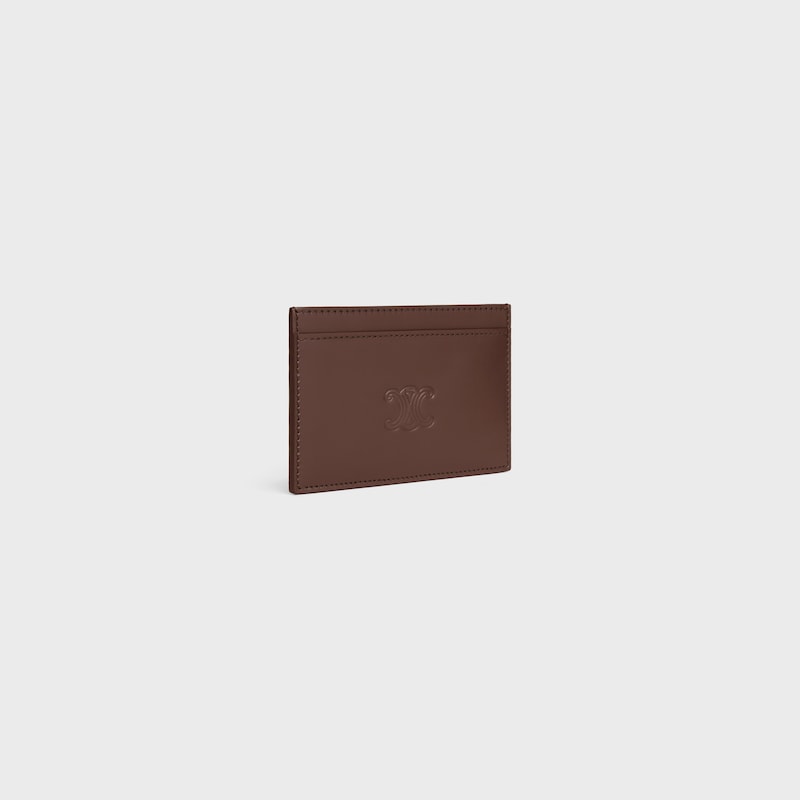 Card holder in Satinated calfskin with triomphe embossed - CHESTNUT - COIN AND CARD HOLDERS - 1 | CELINE