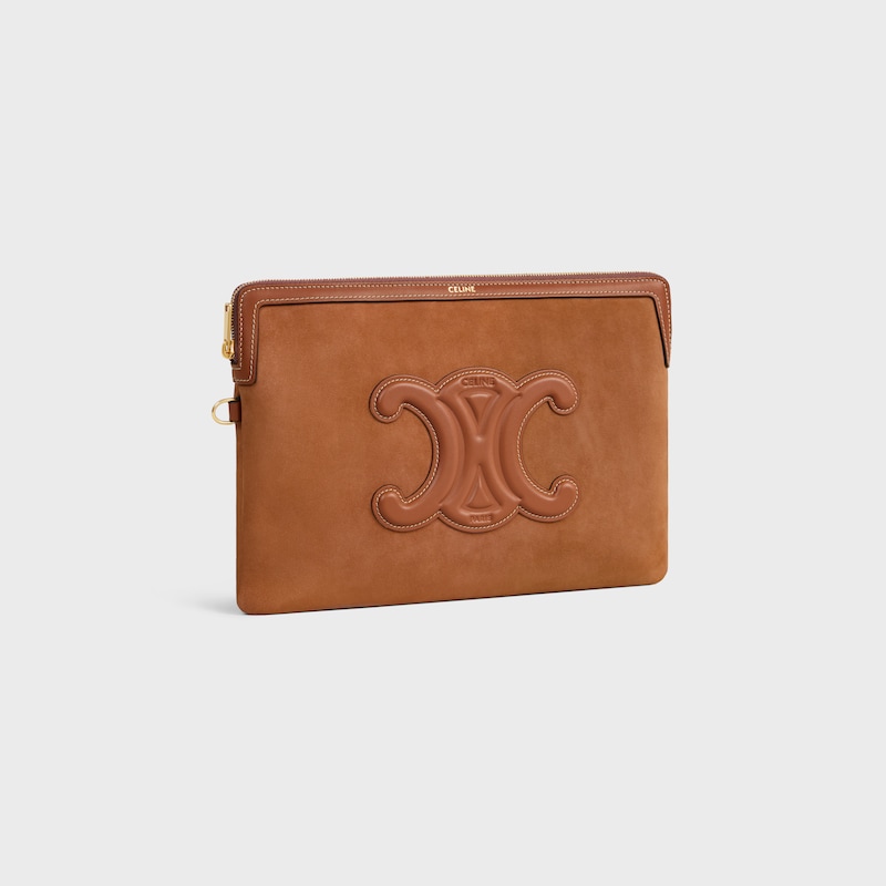 SMALL POUCH WITH STRAP Cuir Triomphe IN NUBUCK CALFSKIN - CAMEL - POUCHES AND TECH ACCESSORIES - 1 | CELINE