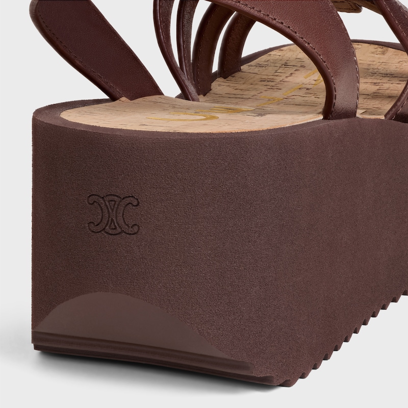 SUNNY WEDGE SANDAL IN Calfskin - Vegetal Tanning - DARK BROWN -  - 1 | CELINE