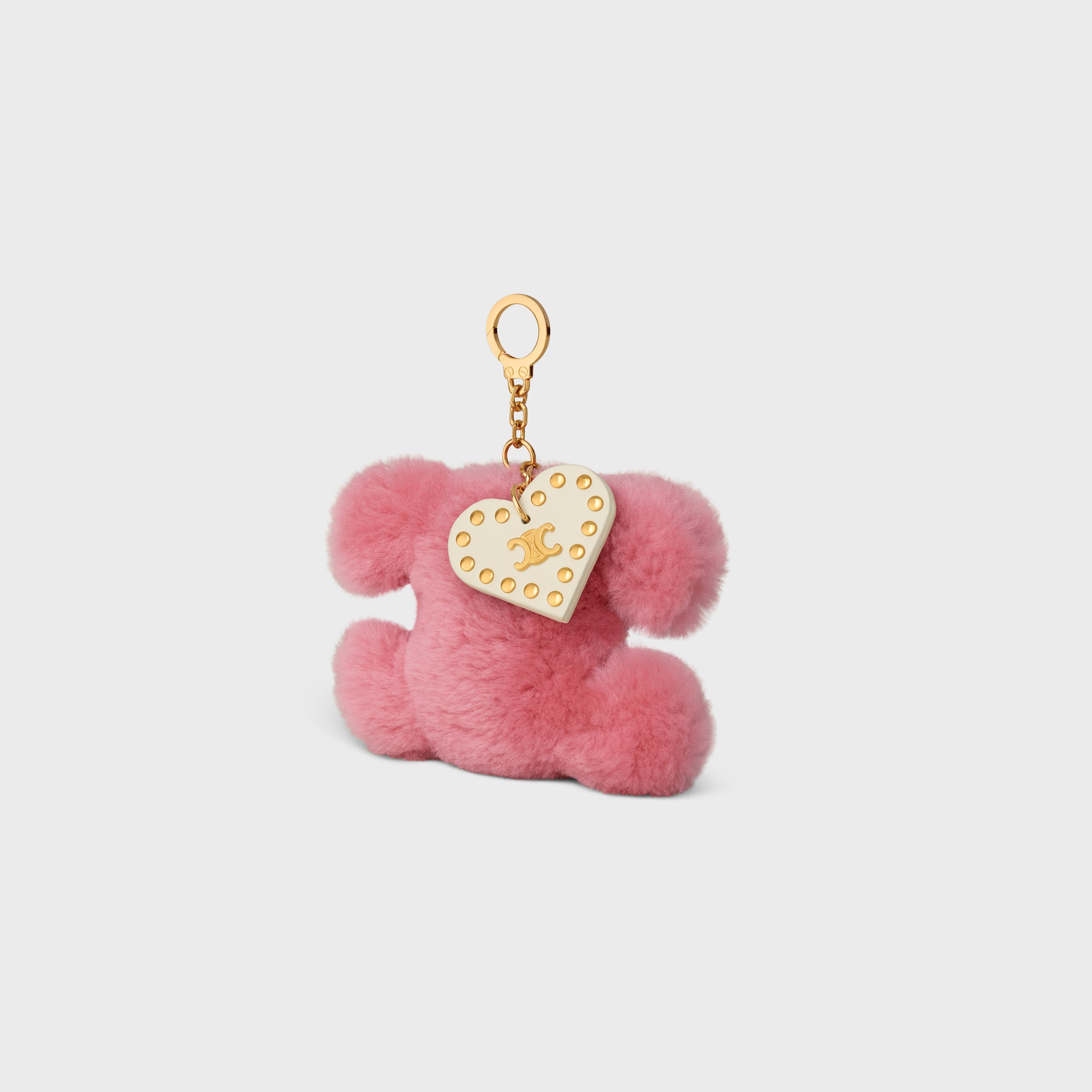 TRIOMPHE pom-pom keyring with HEART in SHEARLING AND CALFSKIN with