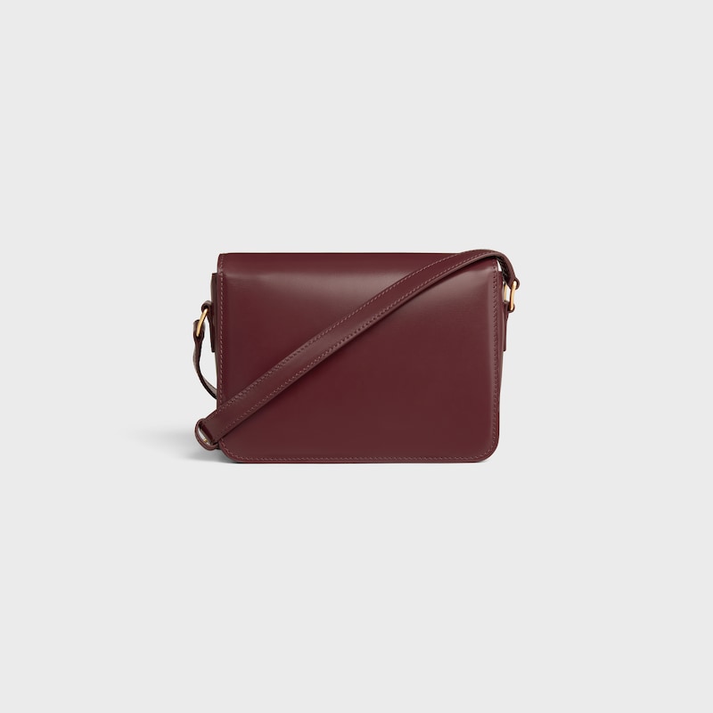 TEEN TRIOMPHE BAG IN SHINY CALFSKIN WITH ENAMEL CLOSURE - SYRAH / WHITE COTTON - NEW - 1 | CELINE