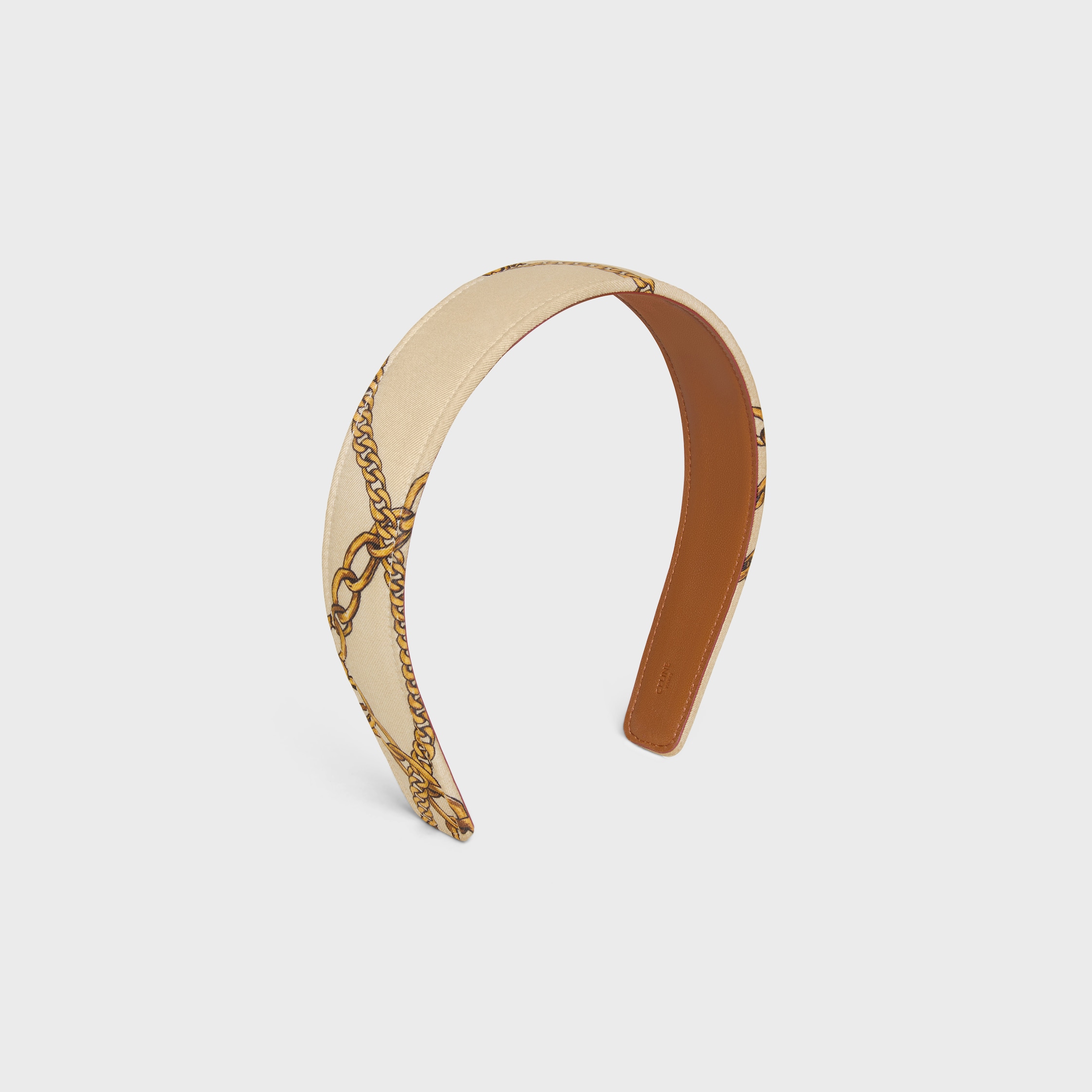 Celine Chains Headband in Silk and Calfskin - BEIGE / Gold | CELINE