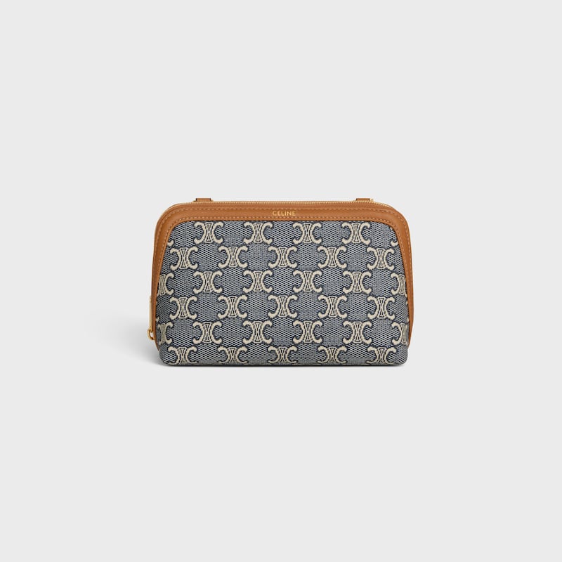 Clutch on Chain IN JACQUARD TRIOMPHE ALL OVER - NAVY/ECRU - WALLETS ON CHAIN - 1 | CELINE