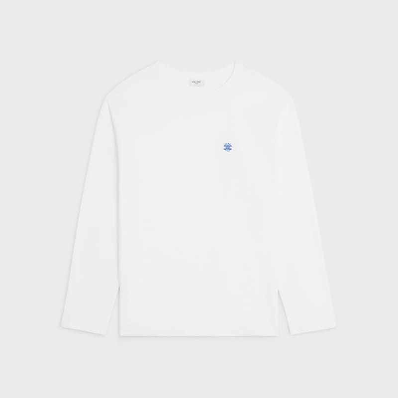 棉质平纹针织宽松T恤 - 荧光白/牛仔蓝 -  - 1 | CELINE