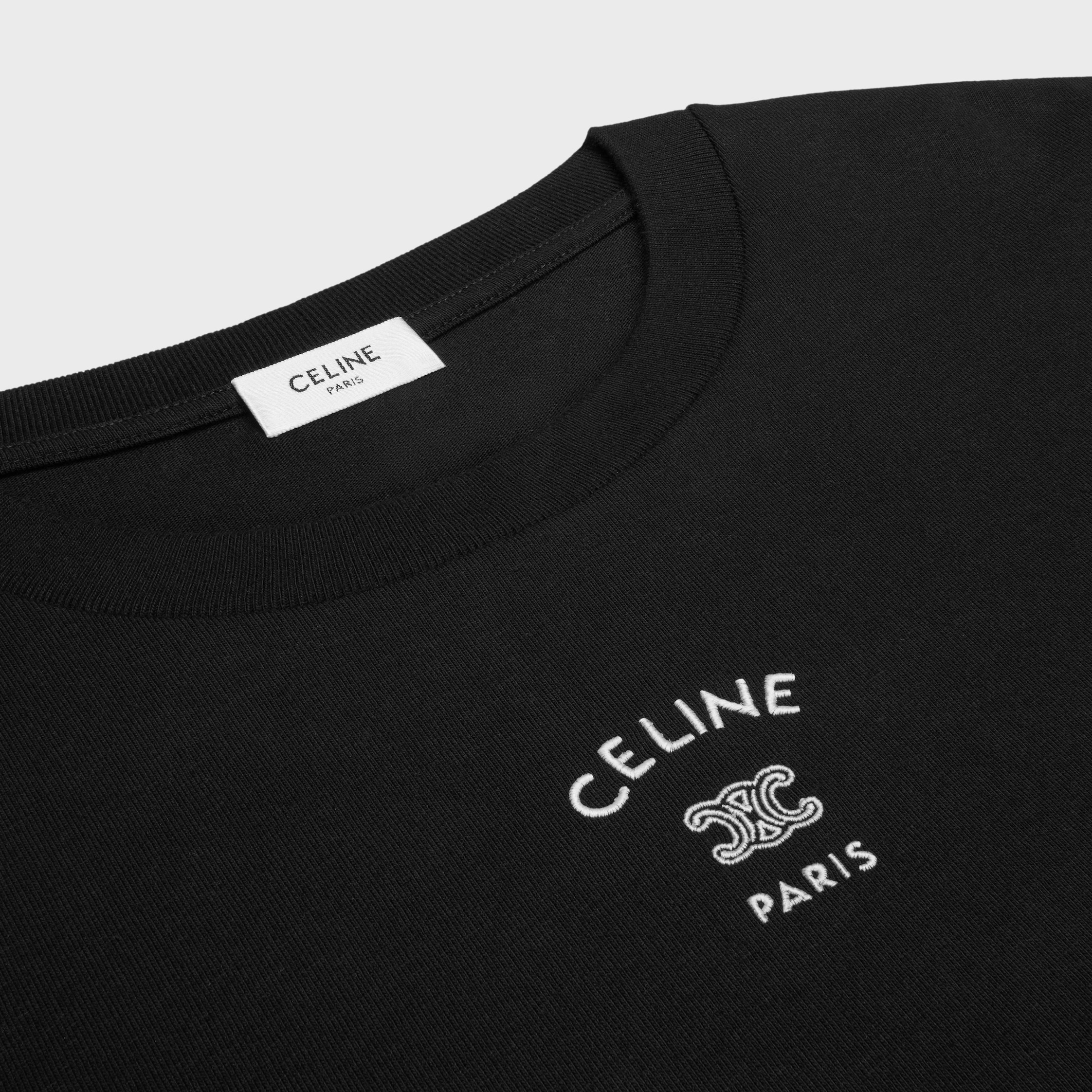 LONG SLEEVED T-SHIRT IN COTTON JERSEY - BLACK / WHITE | CELINE