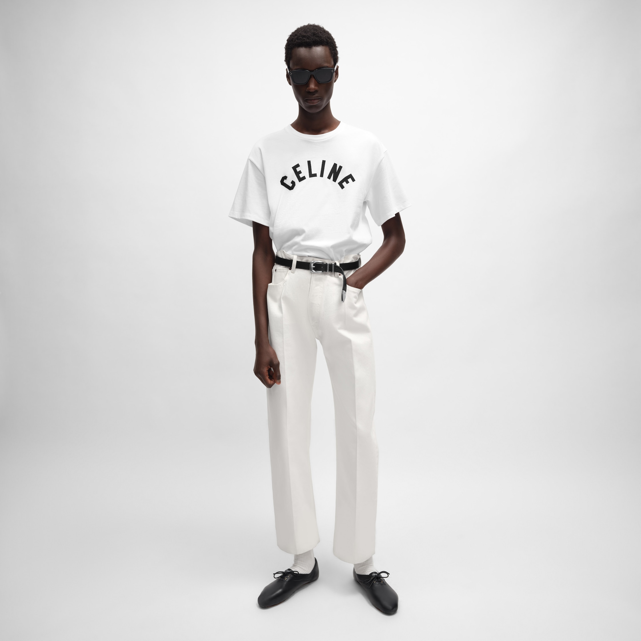 T-SHIRT IN COTTON JERSEY - OPTIC WHITE/BLACK | CELINE