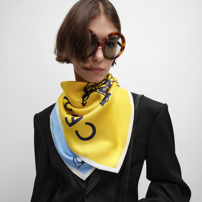 carré twill de soie - BLUE/CREAM/YELLOW -  - 1 | CELINE