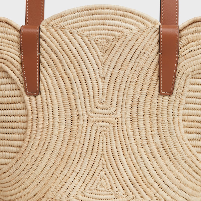CELINE CLASSIC PANIER SMALL BRAIDED TRIOMPHE in RAFFIA and CALFSKIN - TAN - CLASSIC PANIER - 1 | CELINE