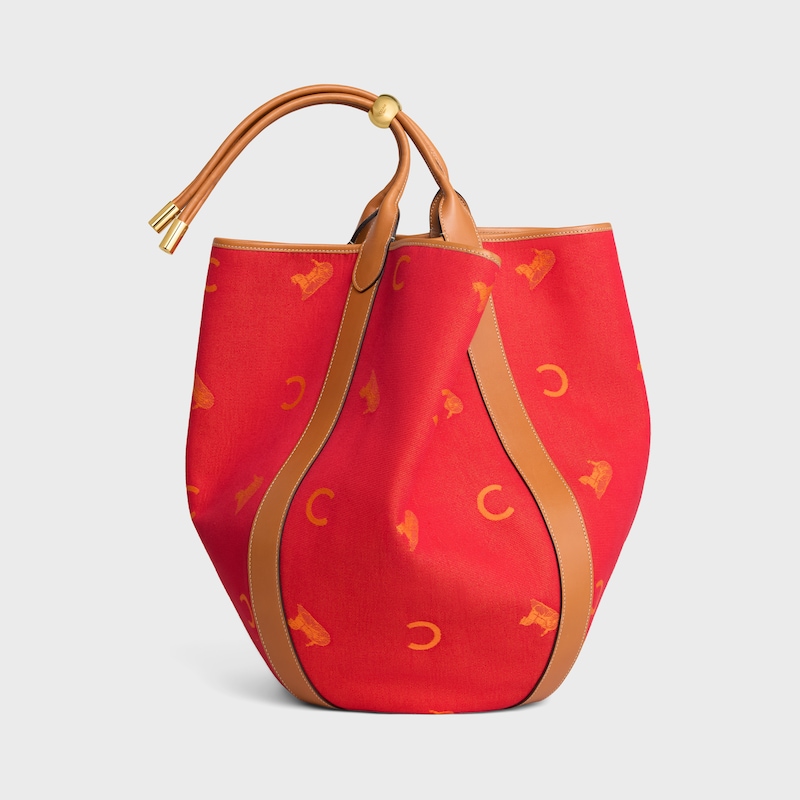 LARGE DROP BUCKET BAG IN JACQUARD C SULKY TEXTILE - RED / ORANGE - NEW - 1 | CELINE