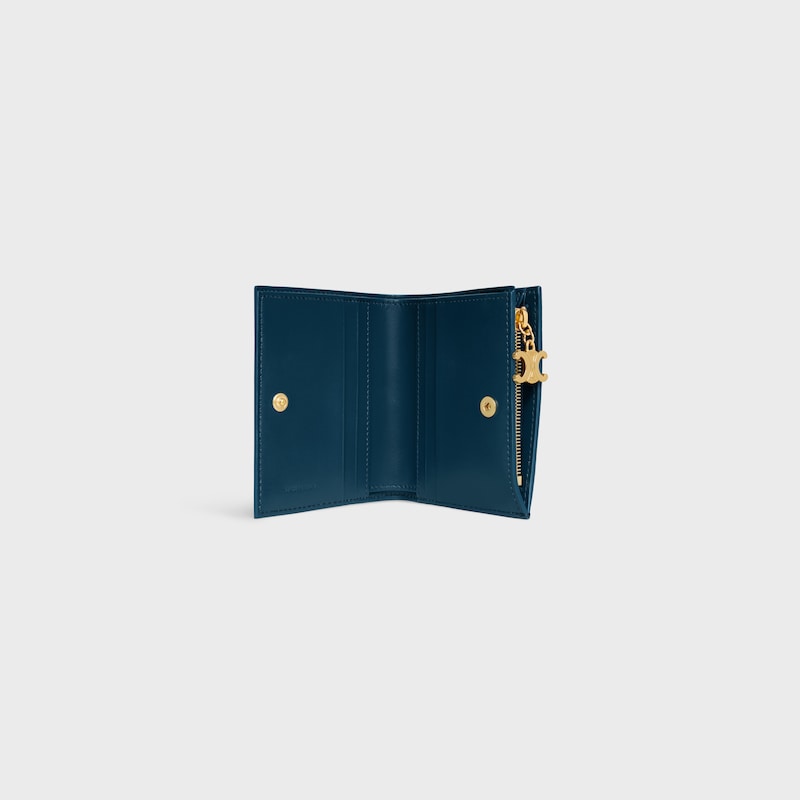 COMPACT WALLET TRIOMPHE CHARMS IN GRAINED CALFSKIN - TEAL BLUE - WALLETS - 1 | CELINE