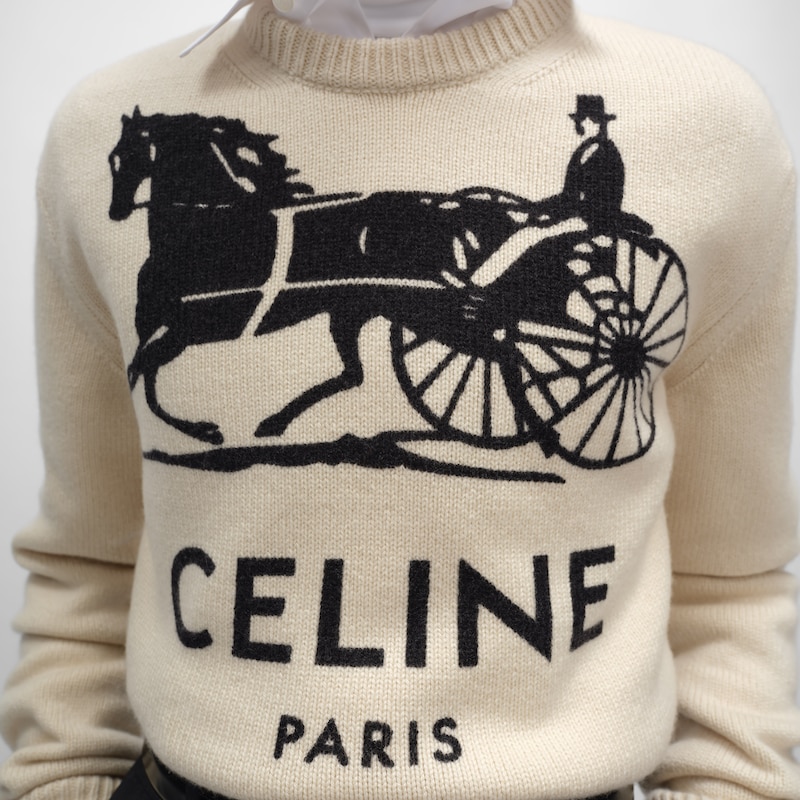 crewneck sweater IN cashmere - WHITE/BLACK 1 -  - 1 | CELINE