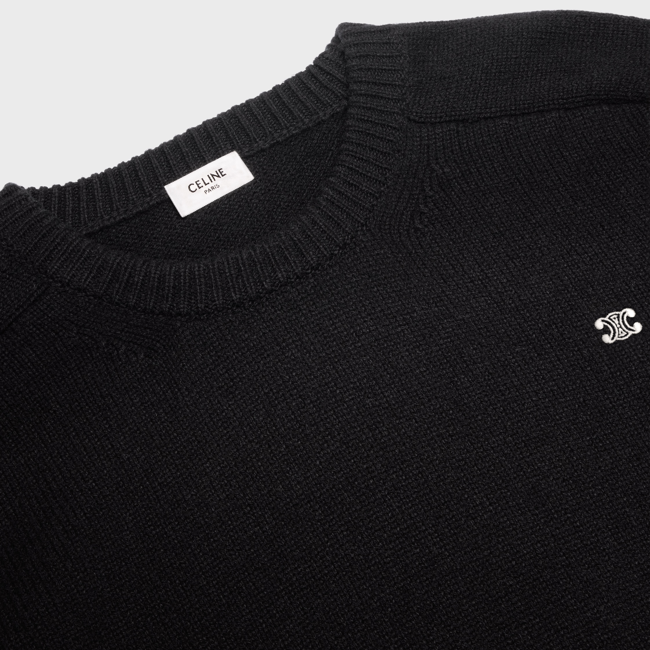 最終値下げ【CELINE】TRIOMPHE WOOL SWEATER triomphe crew neck sweater in wool and cashmere - BLACK