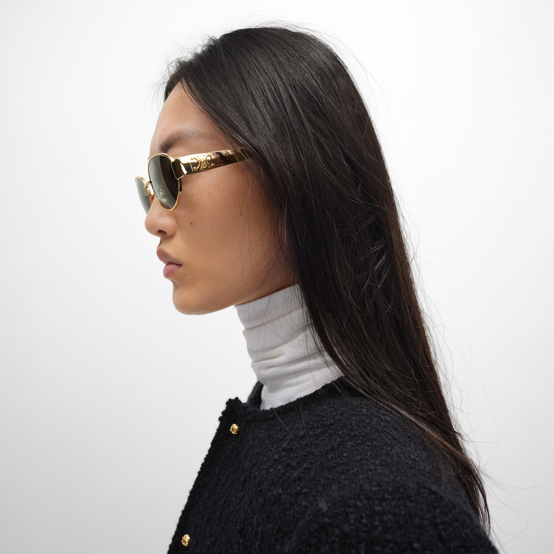 TRIOMPHE METAL 01 SUNGLASSES IN METAL - GOLD / GREEN | CELINE