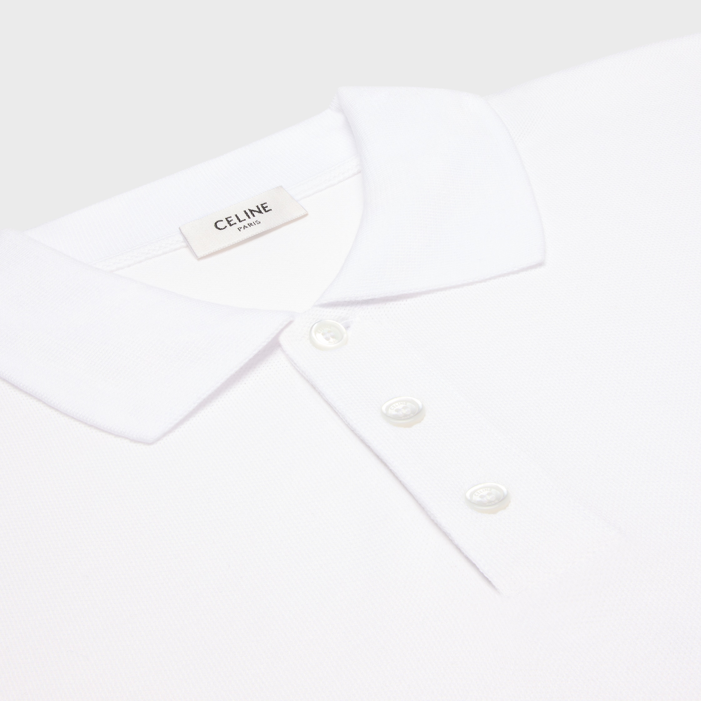 POLO SHIRT IN PIQUE COTTON JERSEY - OFF WHITE / ROUGE CERISE | CELINE