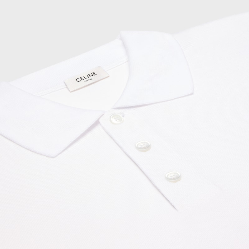 Camisa polo em malha de algodão piqué - OFF WHITE / VERMELHO CEREJA - - 1 | CELINE