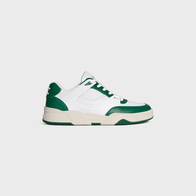 CELINE 트레이너 CT-09 로우 레이스업 스니커즈 - 카프스킨 & 메쉬 - 옵틱 화이트/다크 그린/베이지 -  - tileIndex | CELINE
