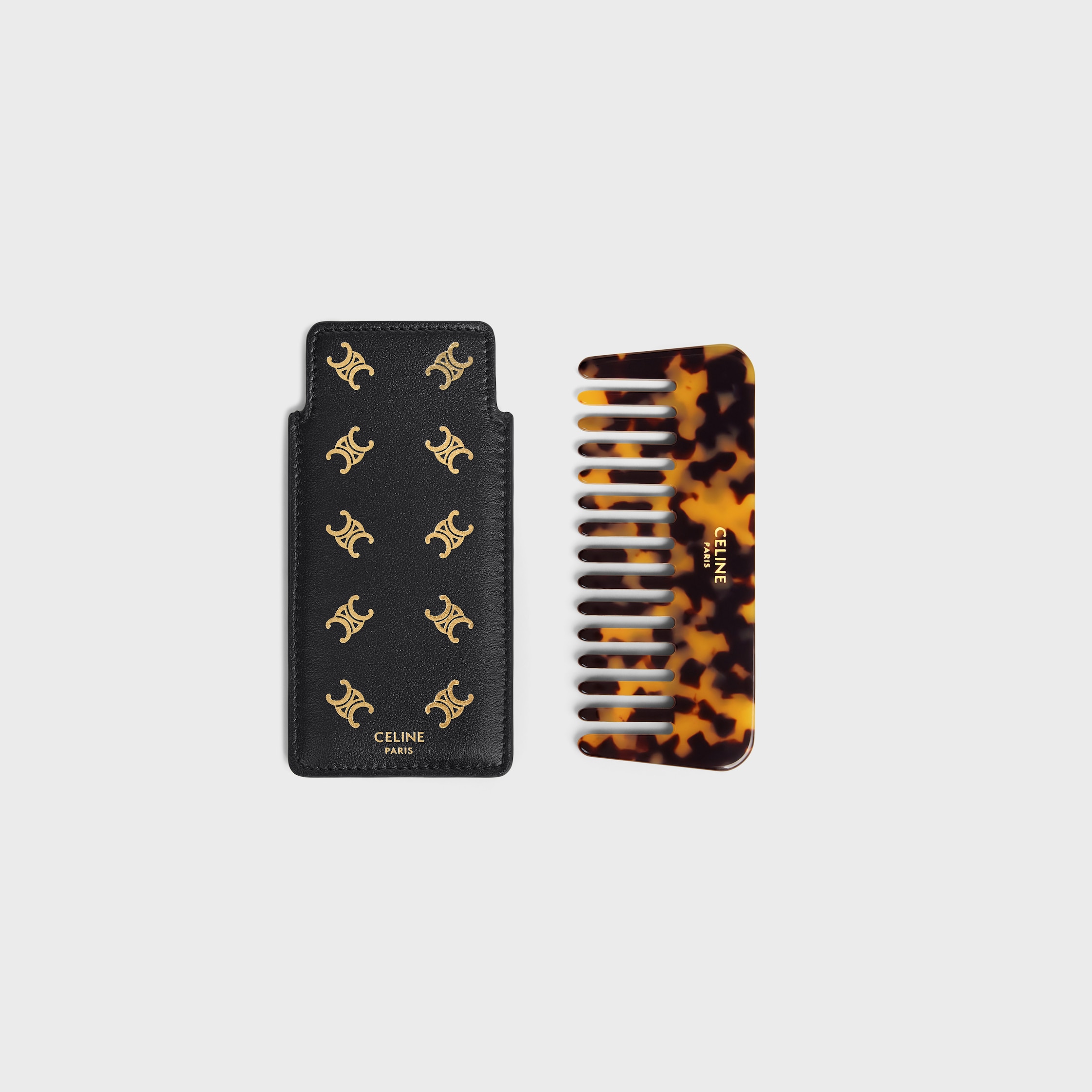 ケース付きスモール ヘアコーム / カーフスキン エンボス加工