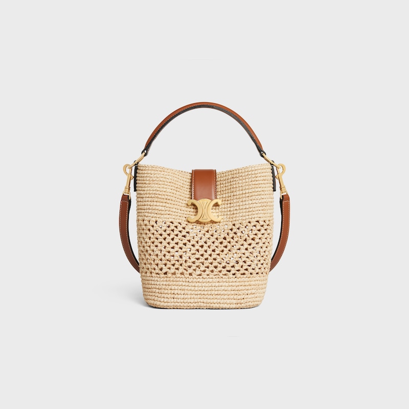 SMALL LOUISE BUCKET IN RAFFIA AND CALFSKIN - NATURAL / TAN - BUCKET BAGS - 1 | CELINE