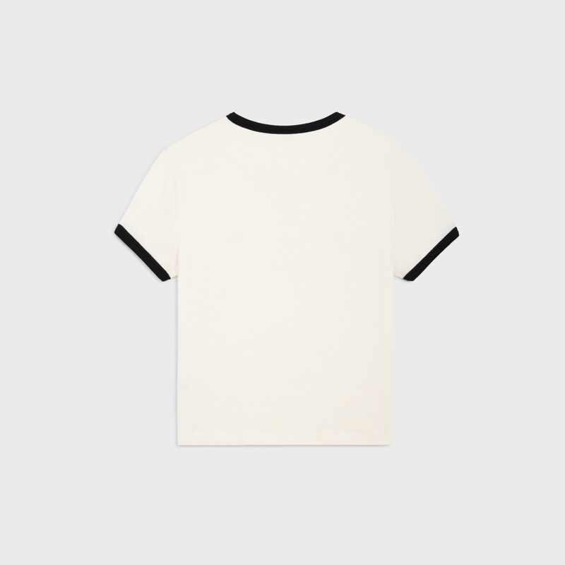 CAMISETA CORTA DE PUNTO DE ALGODÓN - Crema / Negro -  - 1 | CELINE