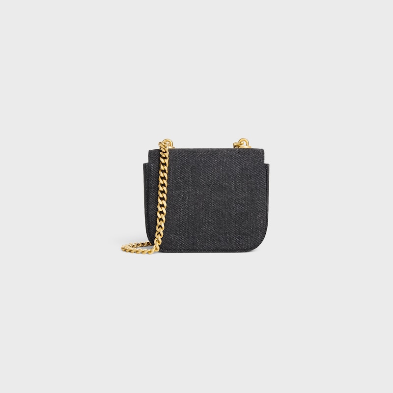 MINI CHAIN CLAUDE IN Denim & Calfskin - DARK GREY - MORE LINES - 1 | CELINE