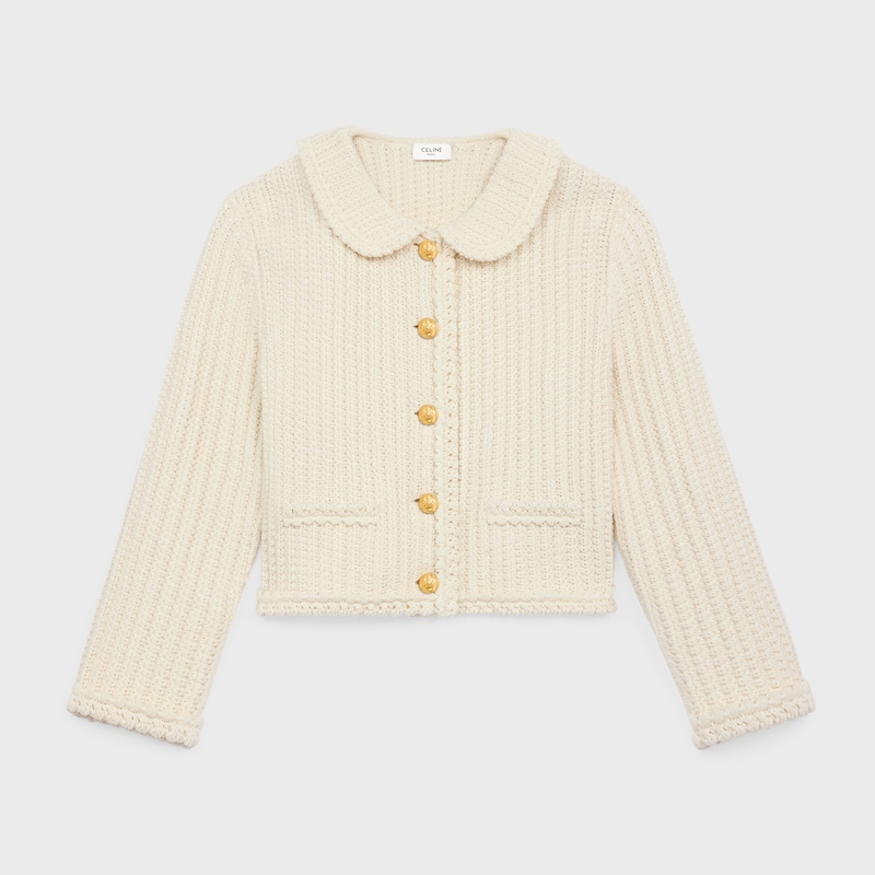 cardigan jacket in cotton - OFF WHITE -  - 1 | CELINE