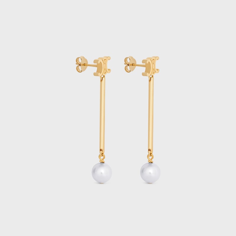 Orecchini dritti Les Perles Celine con perle in resina e ottone finitura oro - ORO / AVORIO - ORECCHINI - 1 | CELINE