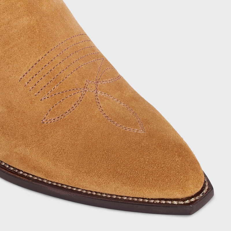 CELINE WESTERN ZIPPED BOOTS in Suede Calfskin - HAVANA -  - 1 | CELINE