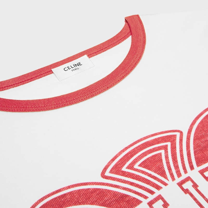 70年代風格平紋針織T恤 - 米白色/櫻桃紅 -  - 1 | CELINE