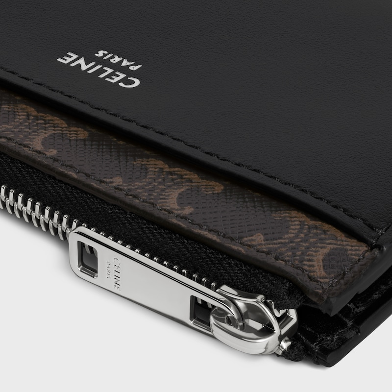 Zipped Card Holder IN Triomphe Canvas and lambskin - BLACK - TRIOMPHE CANVAS - 1 | CELINE