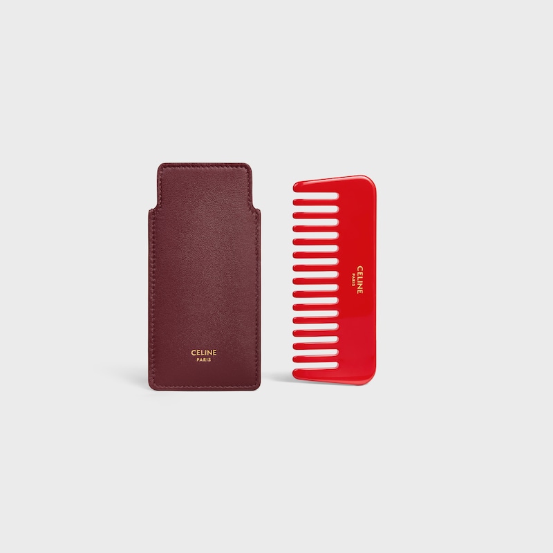 Small Hair Comb With Case in Smooth Calfskin - SYRAH / ULTRA RED - BEAUTY ACCESSORIES - 1 | CELINE