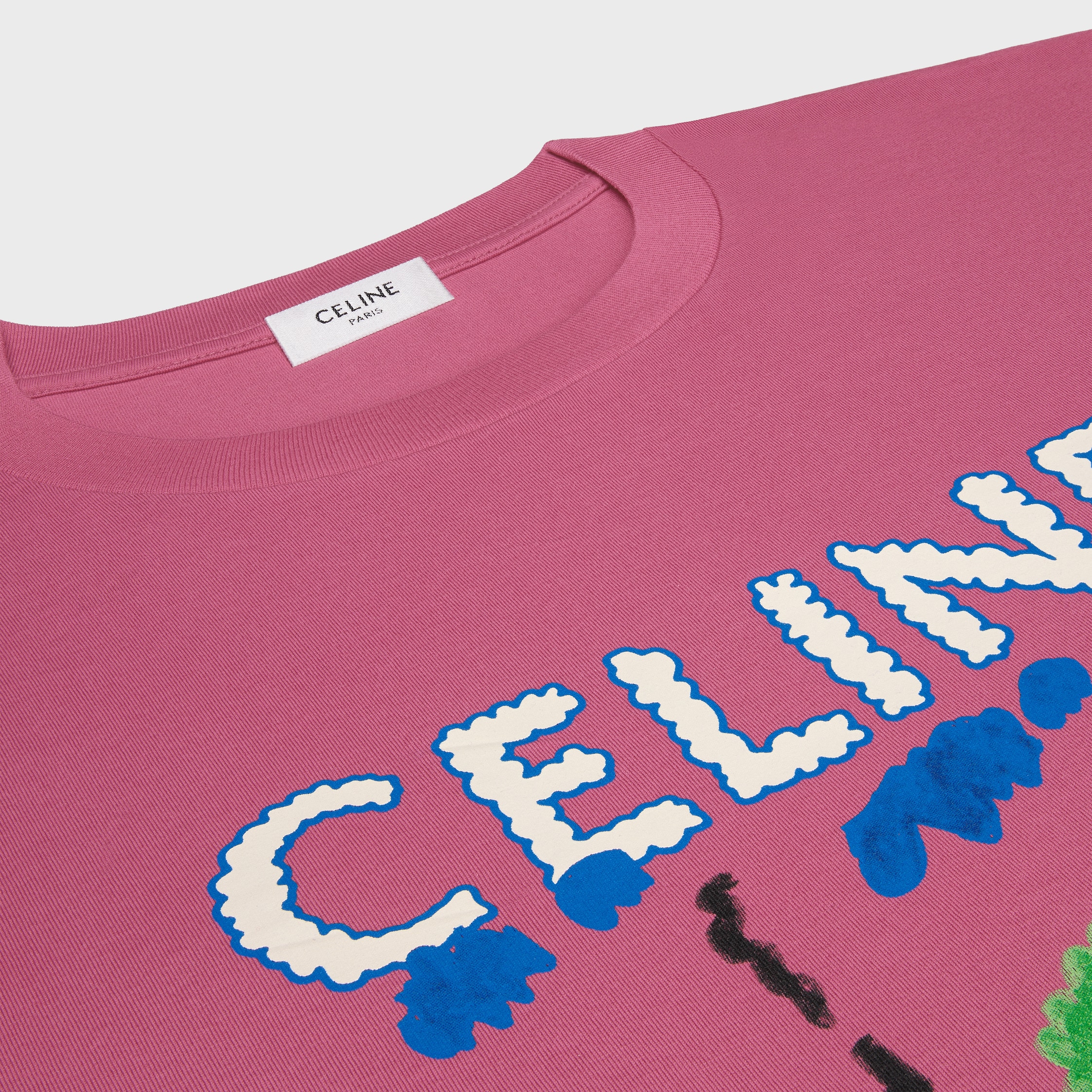 Tシャツ・カットソー CELINE RX0D5507Z.GDD7 CVOTTON T-SHRIT loose t-shirt IN cotton jersey - ROSE PASSE/MULTICO | CELINE