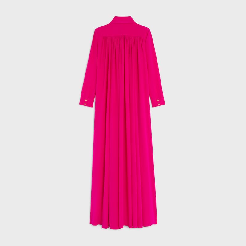 VESTIDO EM CREPE DE SEDA ACETINADA - FUSHIA -  - 1 | CELINE