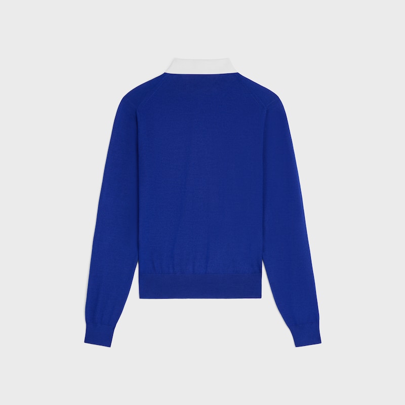 polo sweater IN fine cashmere silk - ROYAL BLUE/WHITE -  - 1 | CELINE