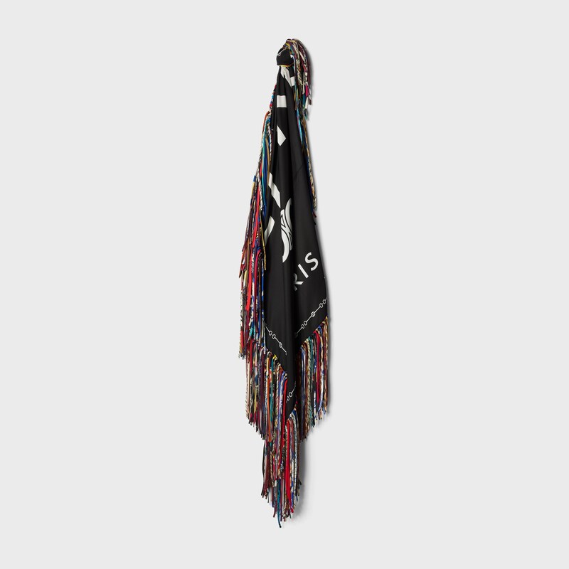 fringed square IN silk twill - WHITE / BLACK -  - 1 | CELINE