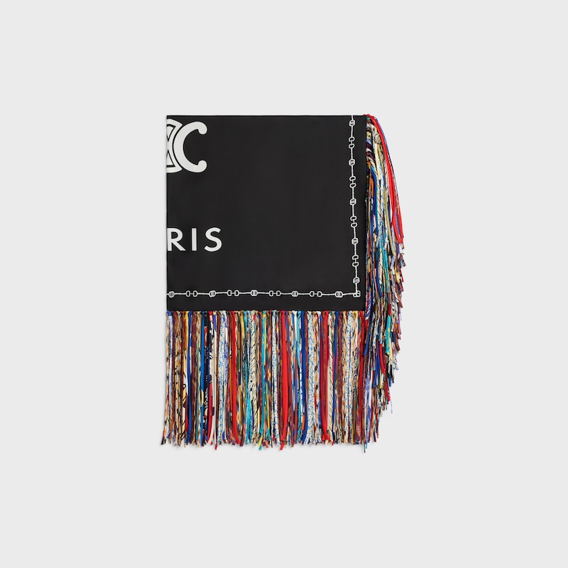 Schal mit Fransen aus Seidentwill - WEISS / SCHWARZ -  - 1 | CELINE