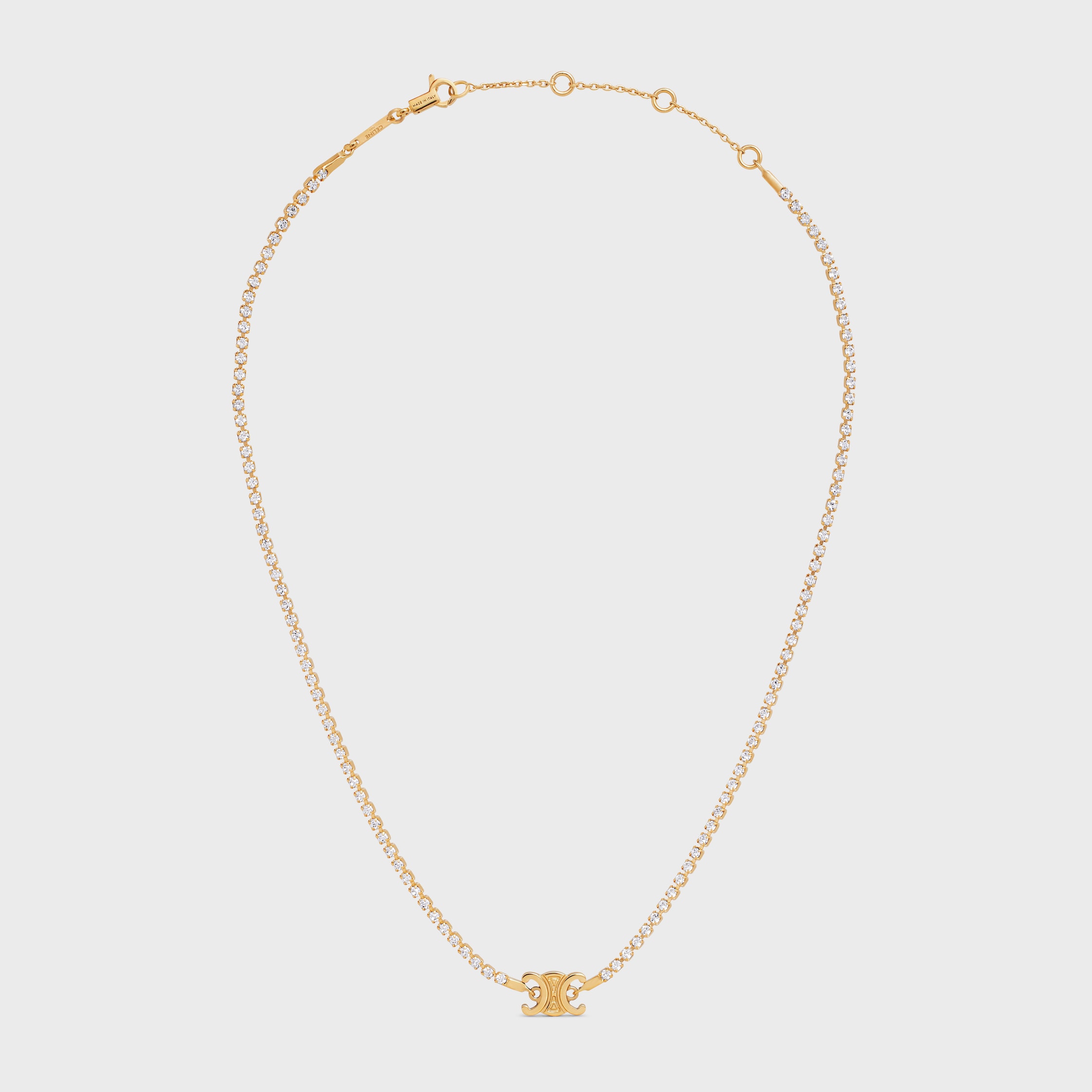 【Celine】Triomphe Rhinestone Necklace Brass Crystals Silver CELINE Necklace Brass Crystal Triomphe Rhinestone Necklace