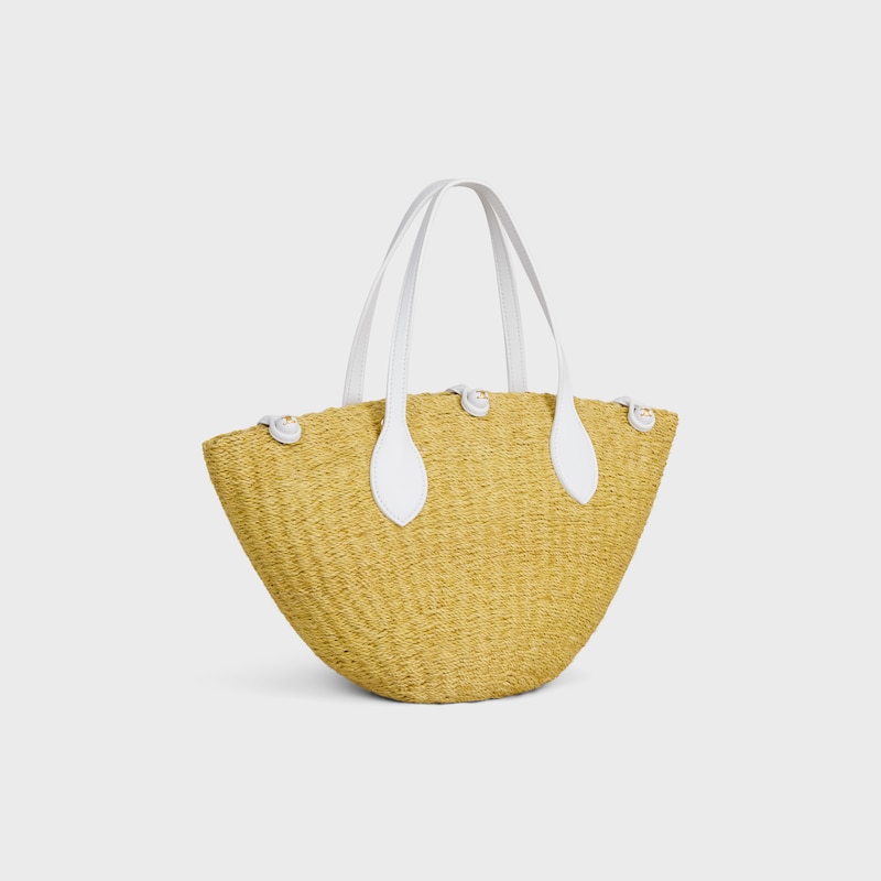 SMALL TRIOMPHE BEADS BASKET IN SISAL RAFFIA AND CALFSKIN - NATURAL / WHITE - NEW - 1 | CELINE